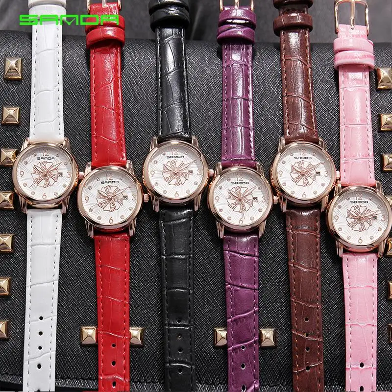 Sanda Лидирующий бренд женские часы водонепроницаемые модные цветочный циферблат