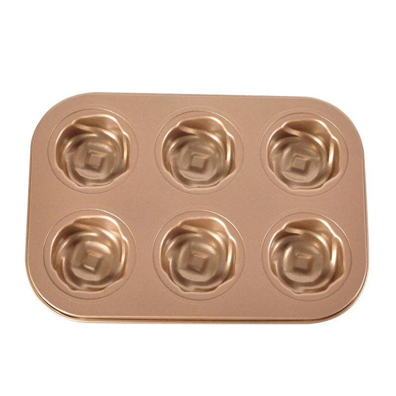 6 Cup Rose Fower Shape Baking Tray Muffin Cake Mold Oven Home Garden Kitchen Dining Carbon Steel Bake Ware |