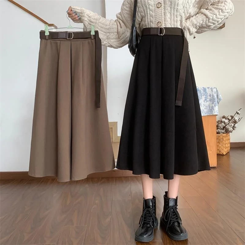 

Mid-length Women Casual A-line Solid High Waist Chic Elegant Autumn Winter All-match Basic Soft Office Elegant Skirt New