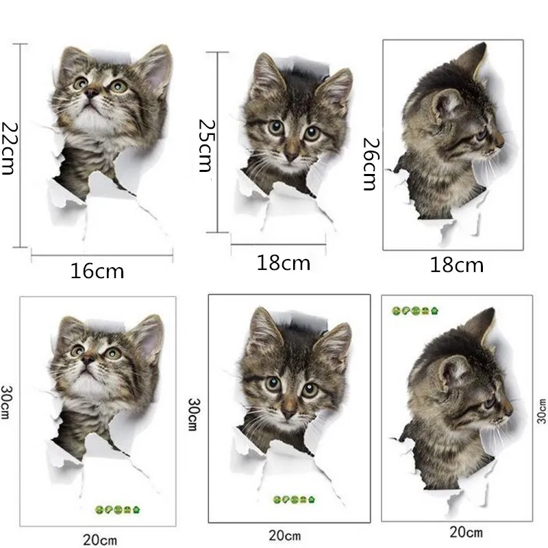 1 шт.,, милый 3D котенок, Туалетная наклейка, кошка на стену, кухня, холодильник, наклейка s для гостиной, спальни, домашний декор, 22*30 см