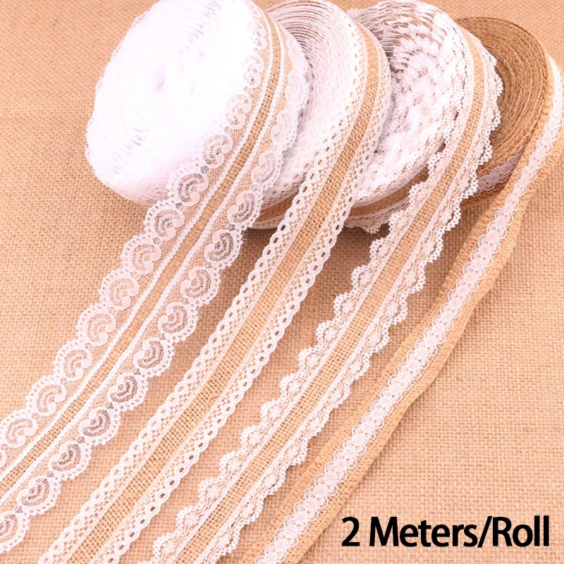 2 метра в рулоне Винтажный кружевной джутовый рулон для свадебного украшения