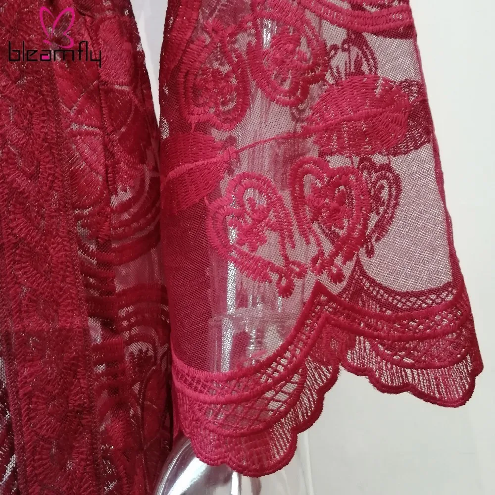 Женское кружевное длинное кимоно Boho осенне-летняя блузка с длинным рукавом