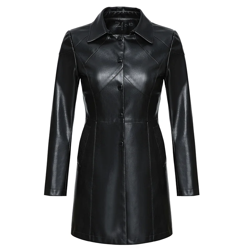 

Womens Elegant Pu Leather Jackets Ladies Single Breasted Soft Sheepskin Leather Coat Female Clothing Outerwear Chic Outerwear