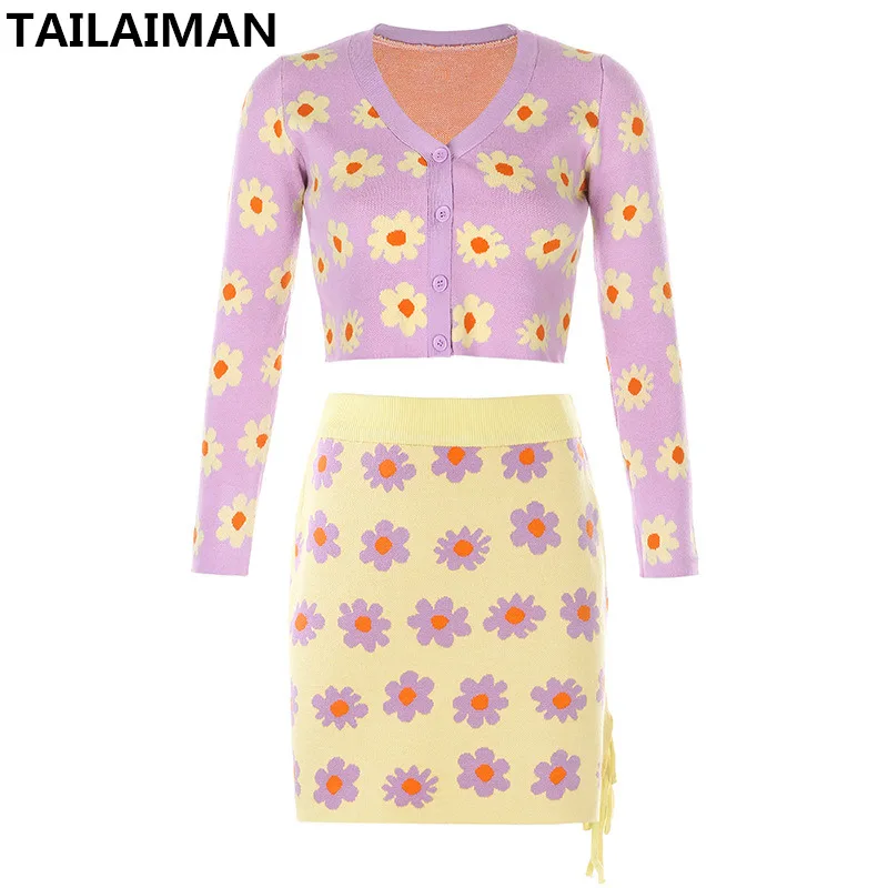 Вязаный кардиган с цветочным принтом свитер женская одежда свободное короткое