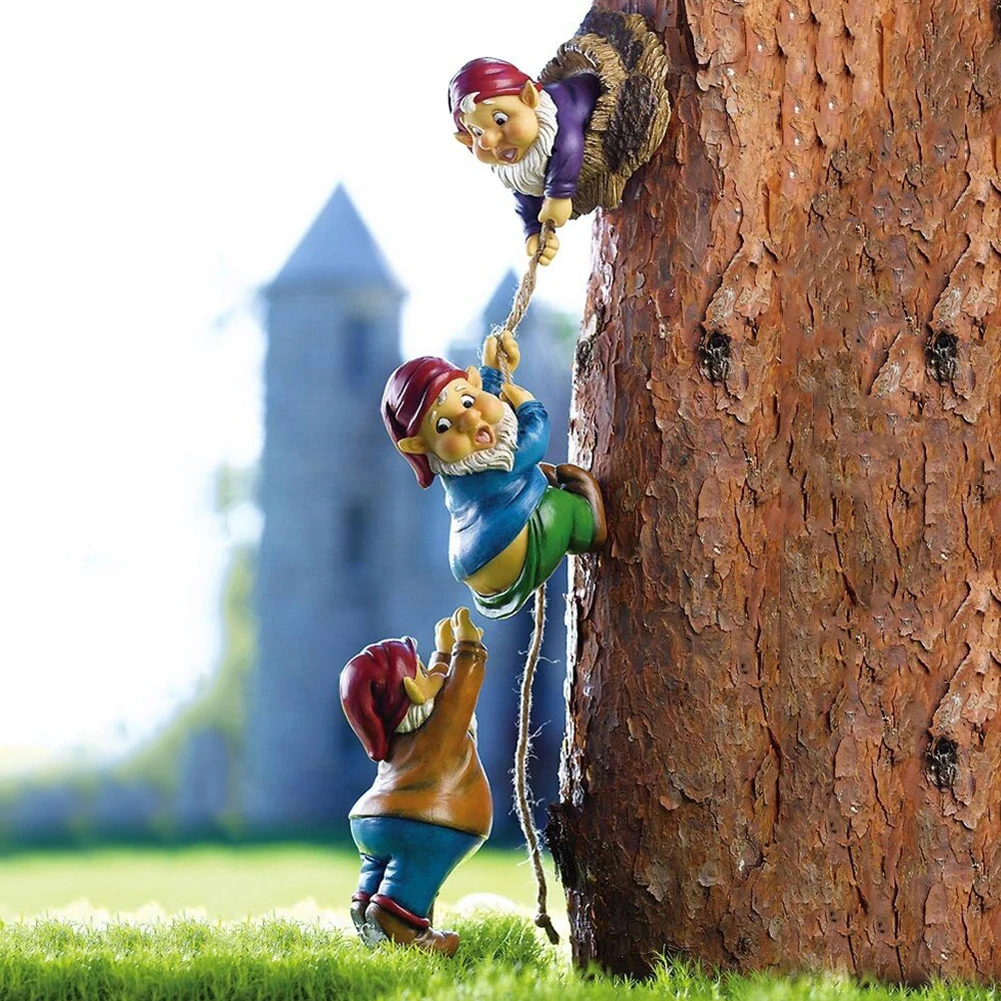 

Climbing Gnomes Tree Hugger Decor Garden Dwarf Climbing Tree Sculpture Outdoor Balcony Resin Elf Statue Courtyard Art Decoration