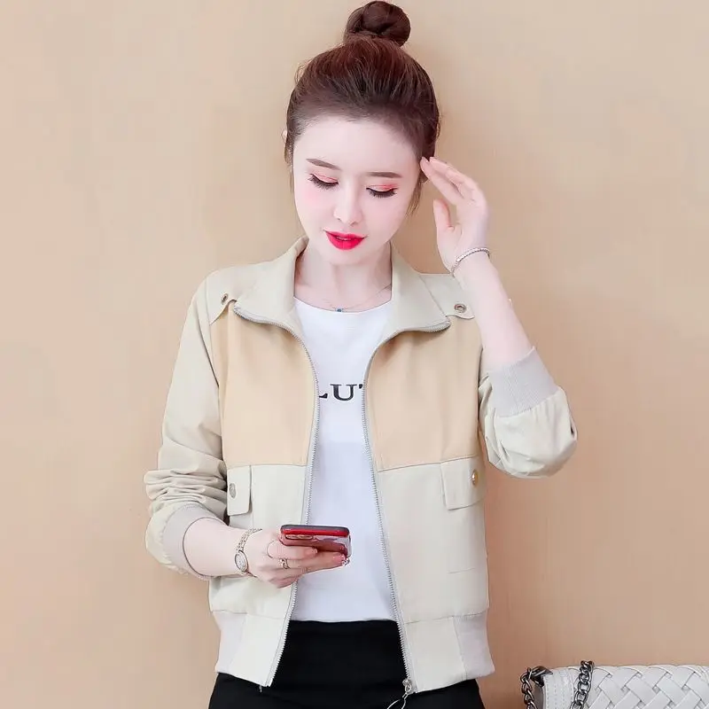 

Lining Women Jacket Spring Autumn Stand-Collar Short Coat 2023 New Thread Ladies Overcoat Baseball Uniform Outwear Femme L531