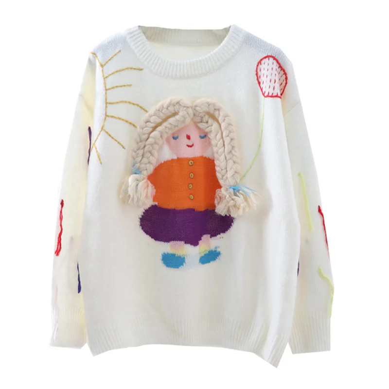 

2021 Autumn/winter New Three-dimensional Hemp Braid Little Girl Colored Runningsu Sleeve Knit Sweater Sweater Girl