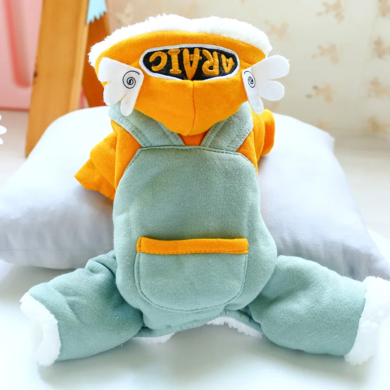 

Зимняя одежда для щенков маленькие подтяжки для летающих ушей брюки с четырьмя ногами Тедди бишон Милая одежда для домашних животных Одежд...