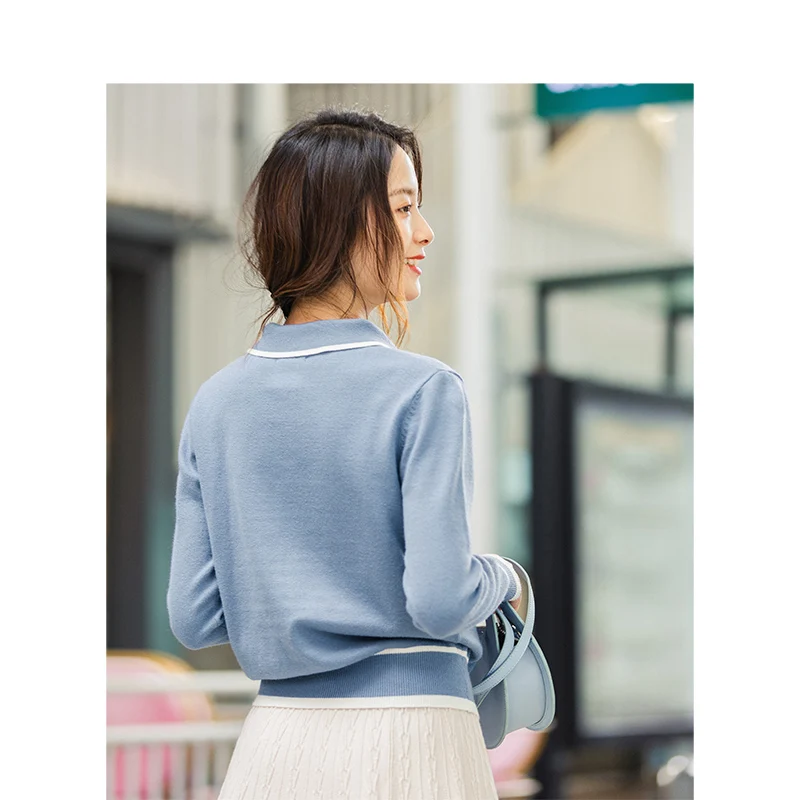 INMAN зима литературный заячьи ушки галстук сине-белые свободные трикотажные Для