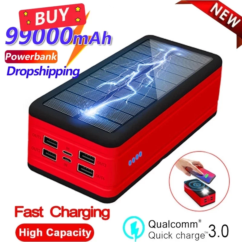 

99000mah Power Bank Solar Wireless Fast Charging LED Light Portable Phone Charger External Battery For Xiaomi iPhone Samsung