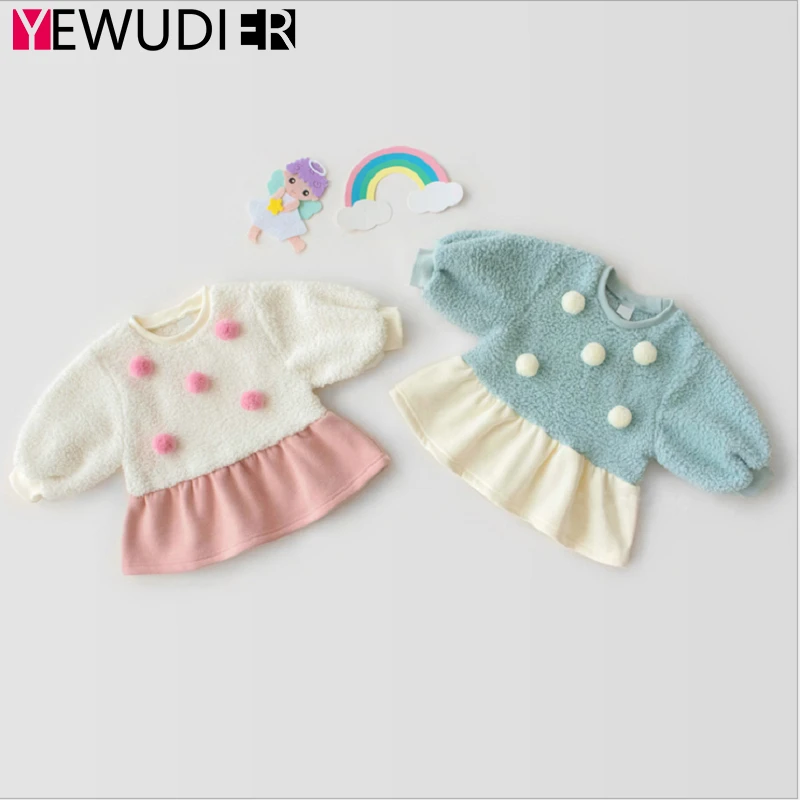 

Зимнее платье для новорожденных, бархатная теплая одежда для маленьких девочек, милые праздничные платья принцессы, наряды с длинным рукав...