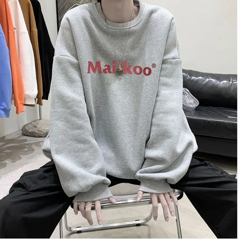 Round Neck Sweater Men's Autumn and Winter Port Style Loose Tide Brand Coat Spring and Autumn Sports Trend High Street  Plush