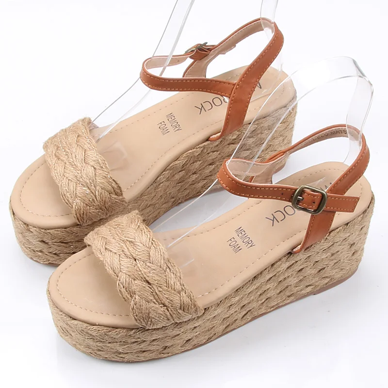 

Open Toe Fashion Womens Shoes 2021 Female Sandal Buckle Strap Espadrilles Platform Large Size High Heels Clogs Wedge Peep Luxury