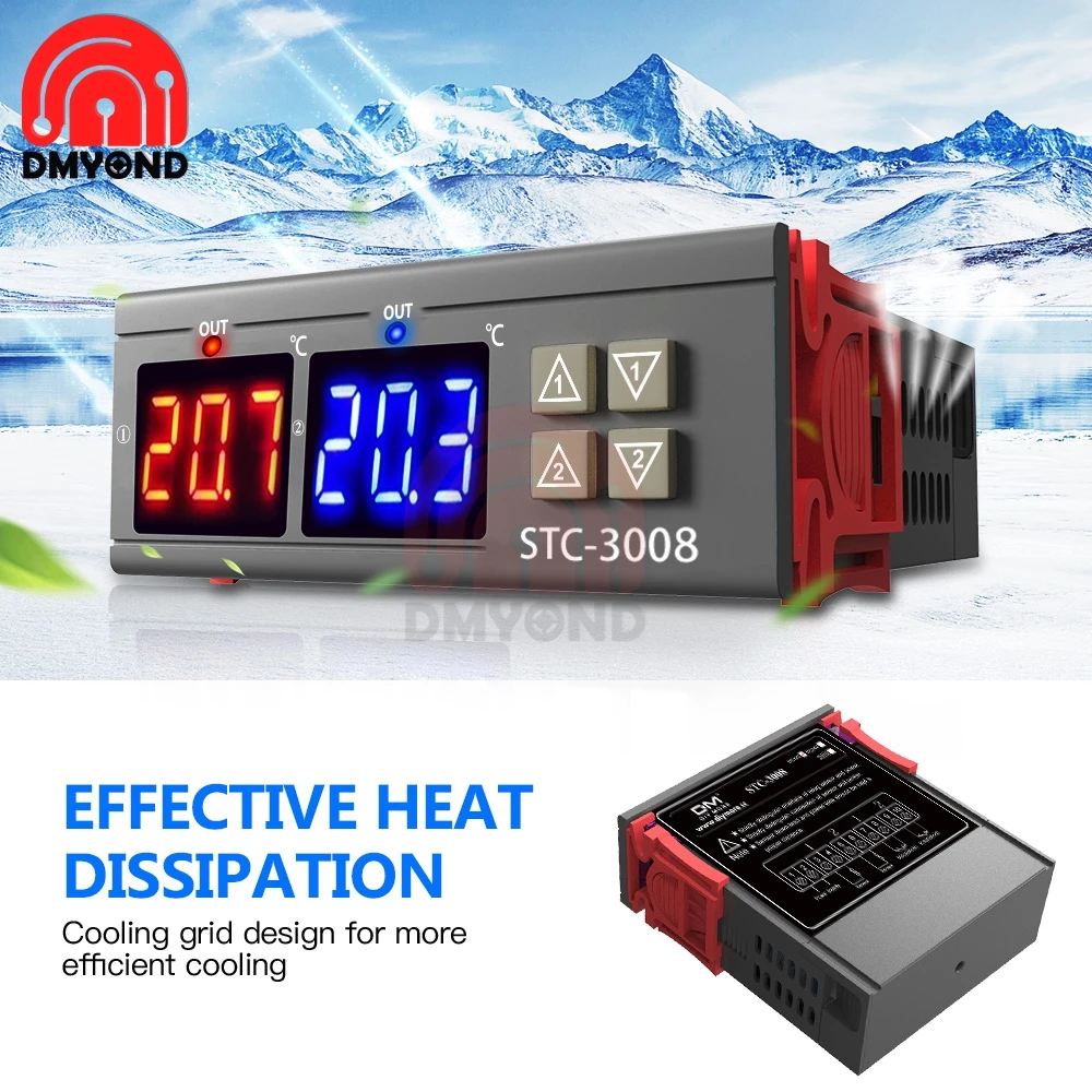 

STC-3008 Thermostat 110V 220V 12V 24V 2CH LED Dual Display Digital Temperature Controller Regulator Incubator Thermometer Tester