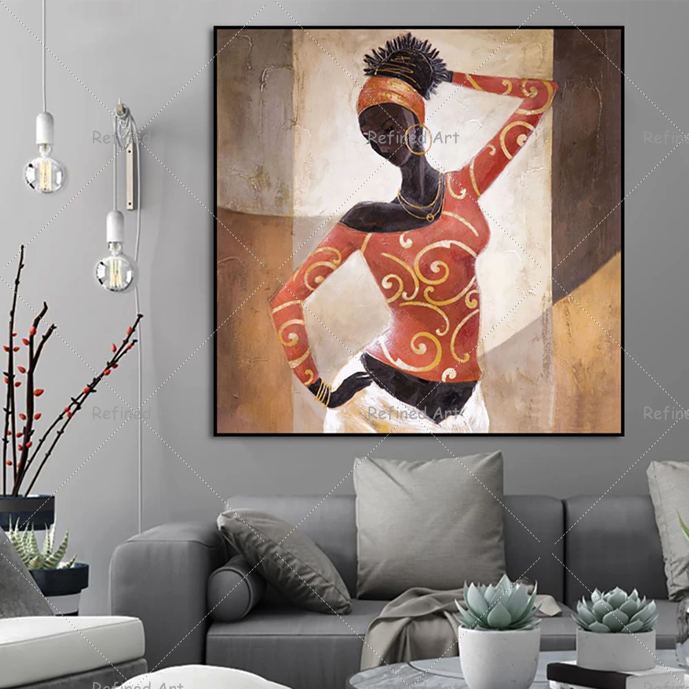 

Hand Painted African Style People Female Oil Painting On Canvas Wall Picture Pop Art Modern Abstract Poster For Home Decoration