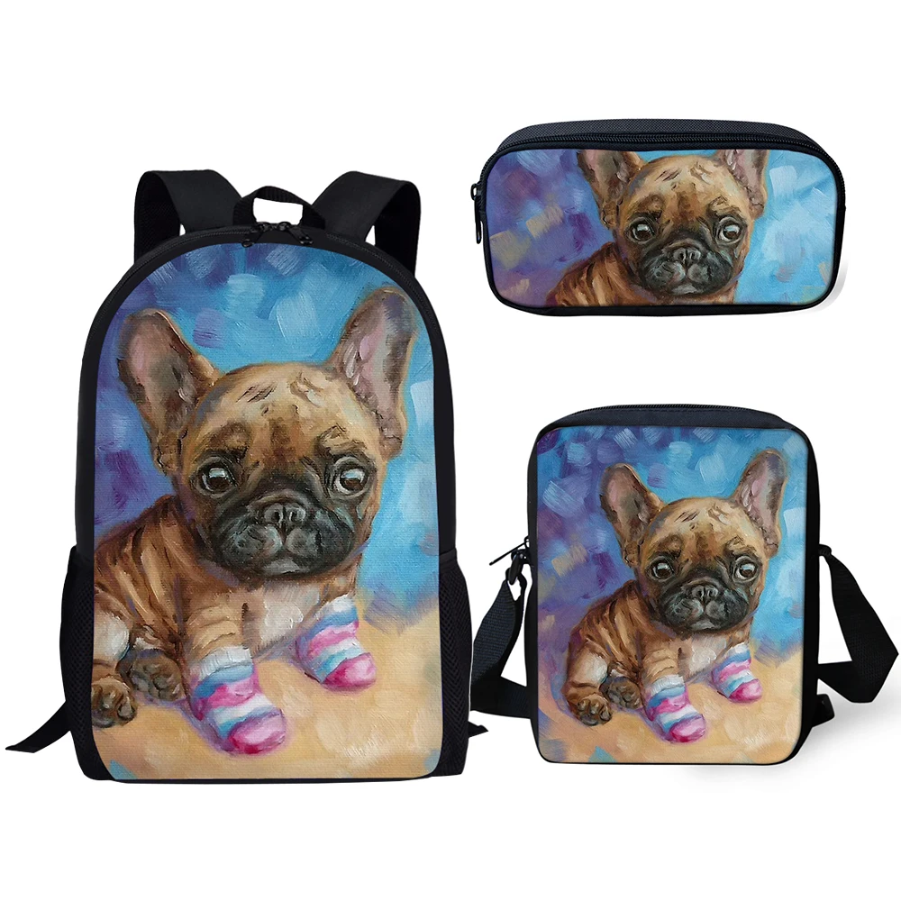 HaoYun Fashion Children's Backpack Cartoon Bulldogs Pattern School Book Bags Kawaii Animal Prints 3PCs/Set Students School Bags
