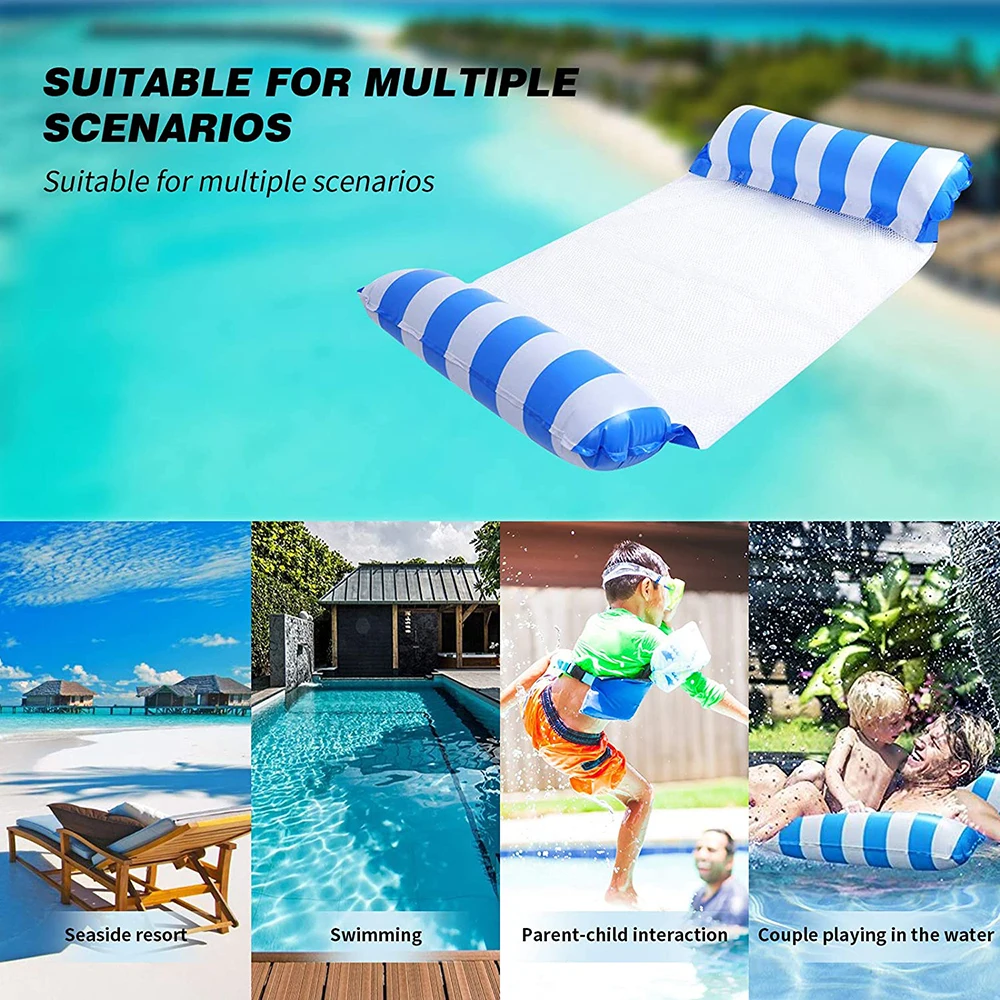 

2021 Floating Water Hammock Float Lounger Inflatable Floating Bed Chair Swimming Pool Air Mattresses Foldable Hammock Bed