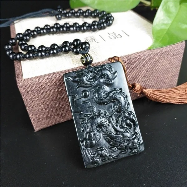 Сертифицированный китайский натуральный черный зеленый Нефритовый дракон кулон
