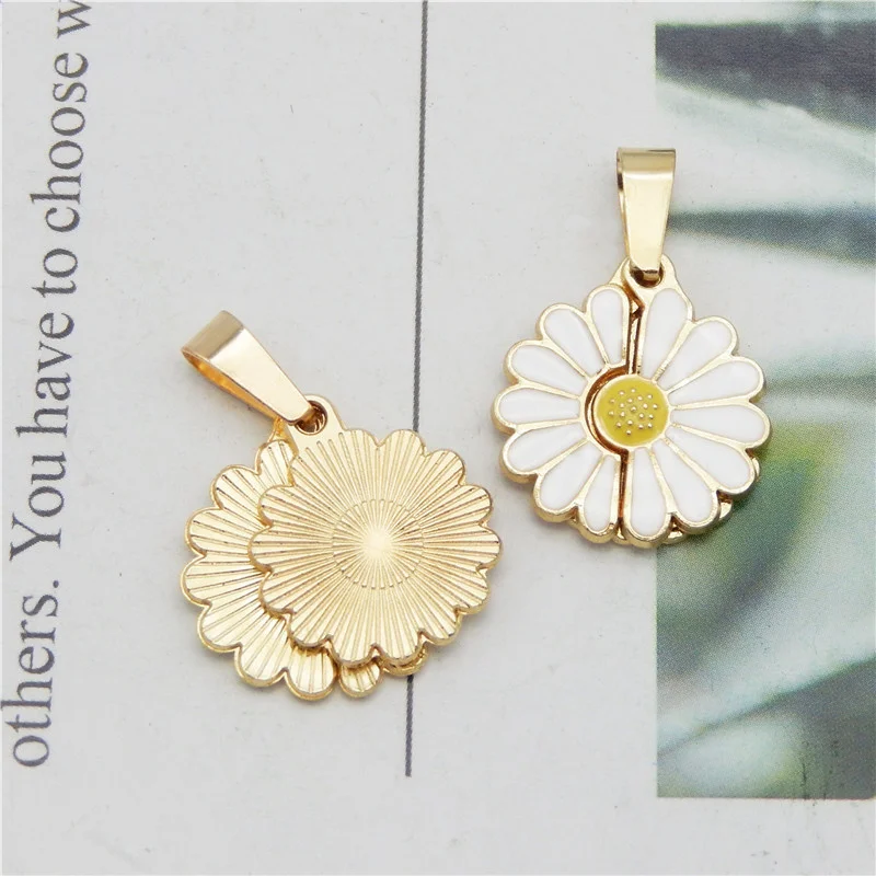 

Julie Wang 4PCS Enamel Daisy Flower Charms Openable Alloy Pendant Bracelet Earring Jewelry Making Accessory