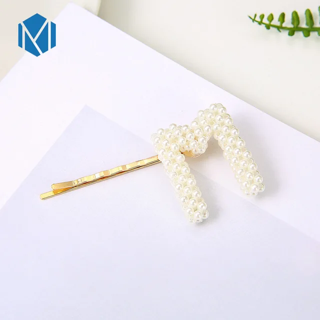 Pearls M М мизм Новинка геометрические корейские хрустальные заколки для волос буквы Стразы в форме сердца золотистые шпильки для волос женские заколки аксессуары для волос - Цвет: Pearls M