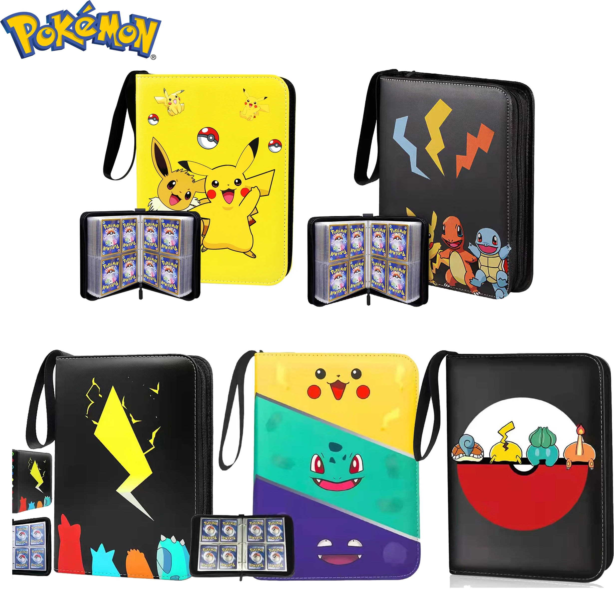 

400Pcs Cards Pokemon Card Holder Album Pikachu Box Gx Francaise Card Holder Four Square Grid PU Zipper Game Card Collection Pack