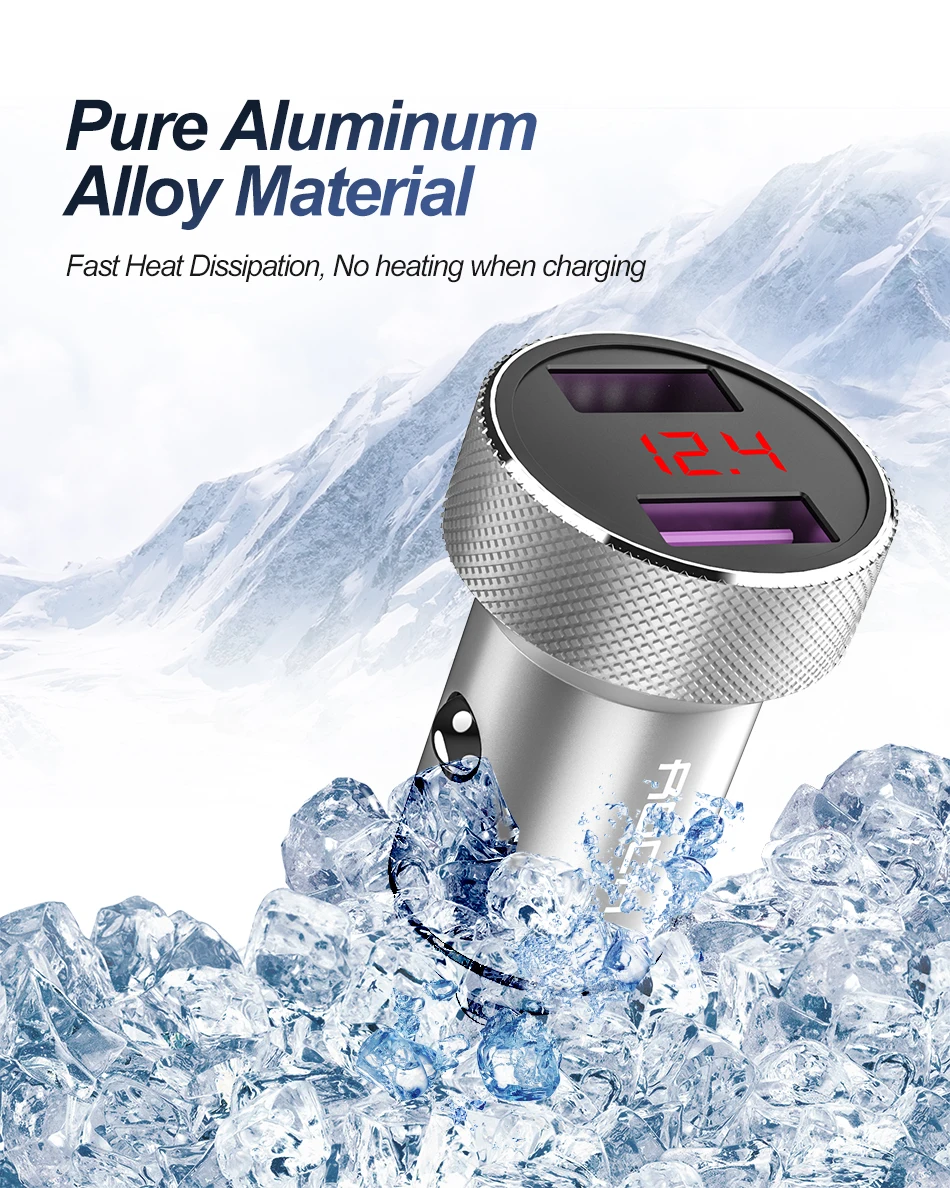 ROCK QC 3,0 Quick Charge Dual USB металлическое автомобильное зарядное устройство цифровой светодиодный дисплей для iPhone 11X8 Xiaomi samsung huawei Быстрая зарядка