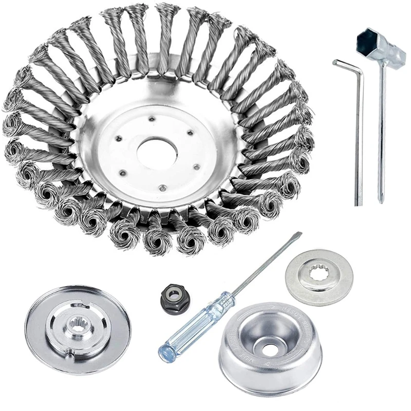 

6-inch Knotted Twisted Wire Wheel Brush Wire Brush Mower Trimmer Head Kit, Grass Brush Trimmer Head, Weeder Blade Adapter C7AD