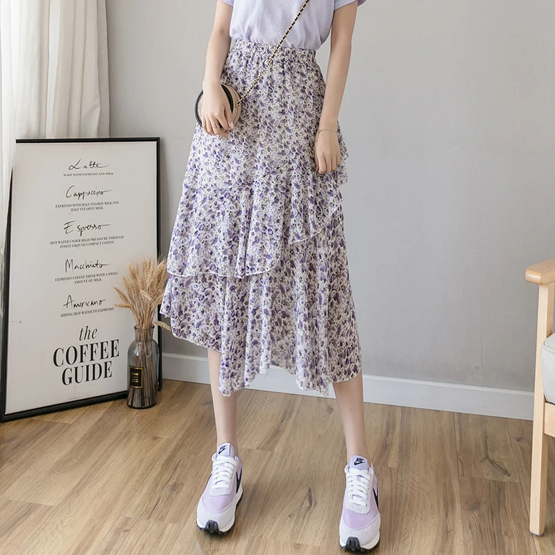 Женская винтажная юбка с высокой талией длинная белая из эластичного шифона в