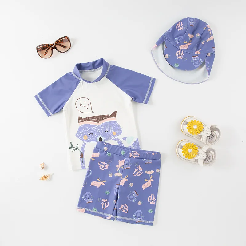 Купальник для мальчиков UPF50 с коротким рукавом изображением краба осьминога совы