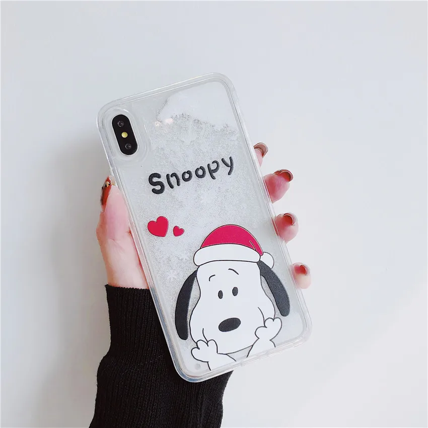 Мультяшный милый Рождественский Чехол для мобильного телефона Snoopy с жидким