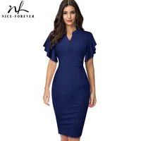 nice forever vintage solid color elegant office work vestidos business party bodycon ruffle women pencil dress b572