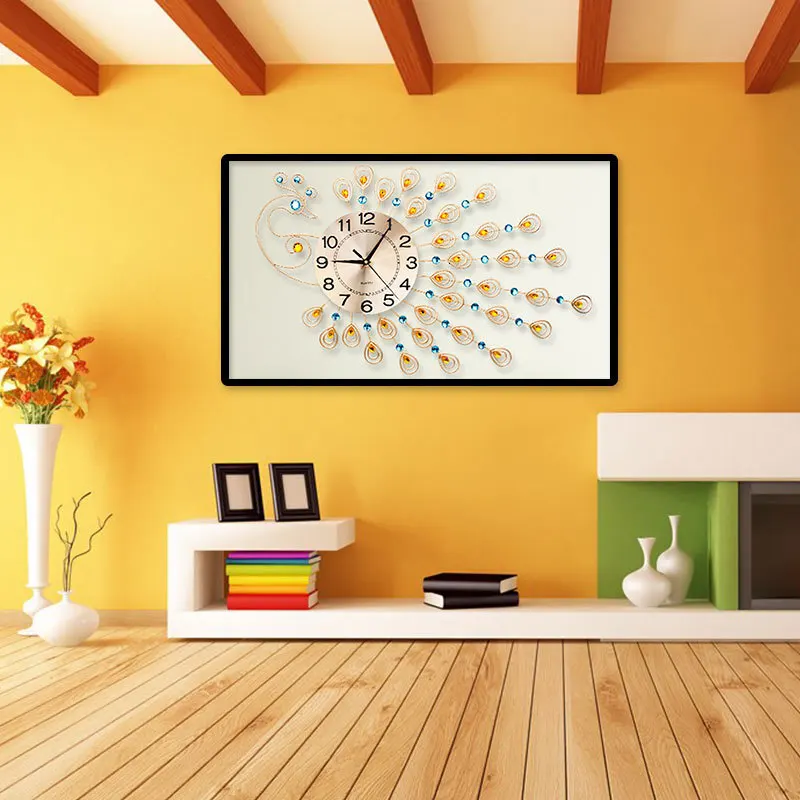 Дрель крест часы с вышивкой и дрель гостиной Павлин картины в спальню лаконичные