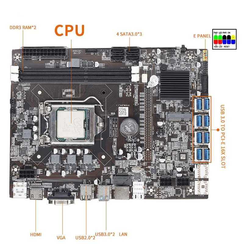 Материнская плата B75 LGA1155 для майнинга с процессором G1620 и охлаждающим