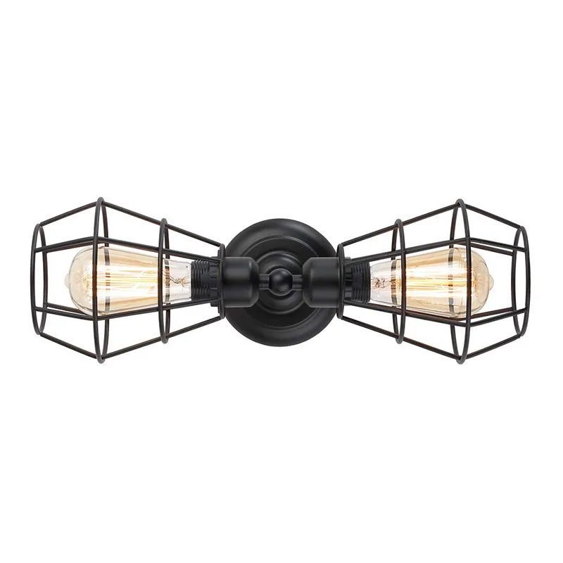 2 Light Industrial Bathroom Vanity Light Vintage Black Metal Wall Lamp Fixture Make Up Mirror Ceiling Wire Cage Wall Sconce