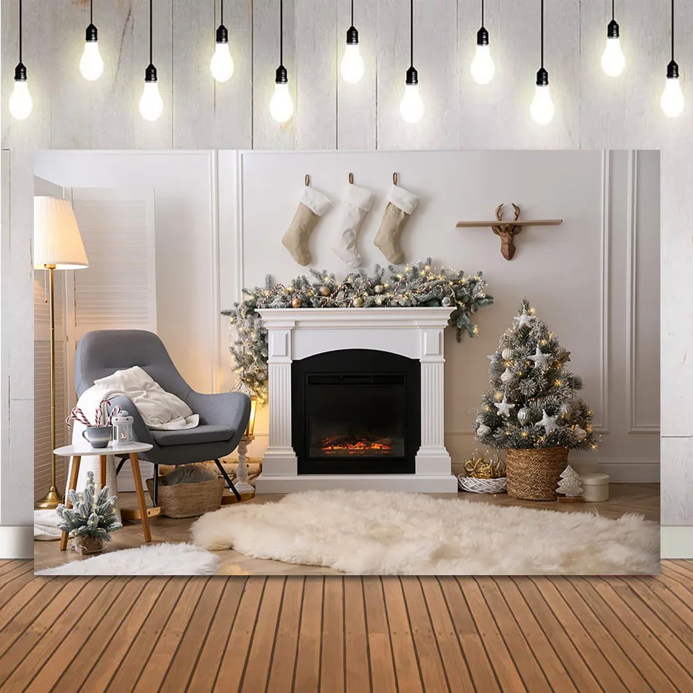 

Living Room Backdrop Christmas Family Fireplace Children Baby Portrait Photocall Background X-mas Tree Sofa Carpet Photocall
