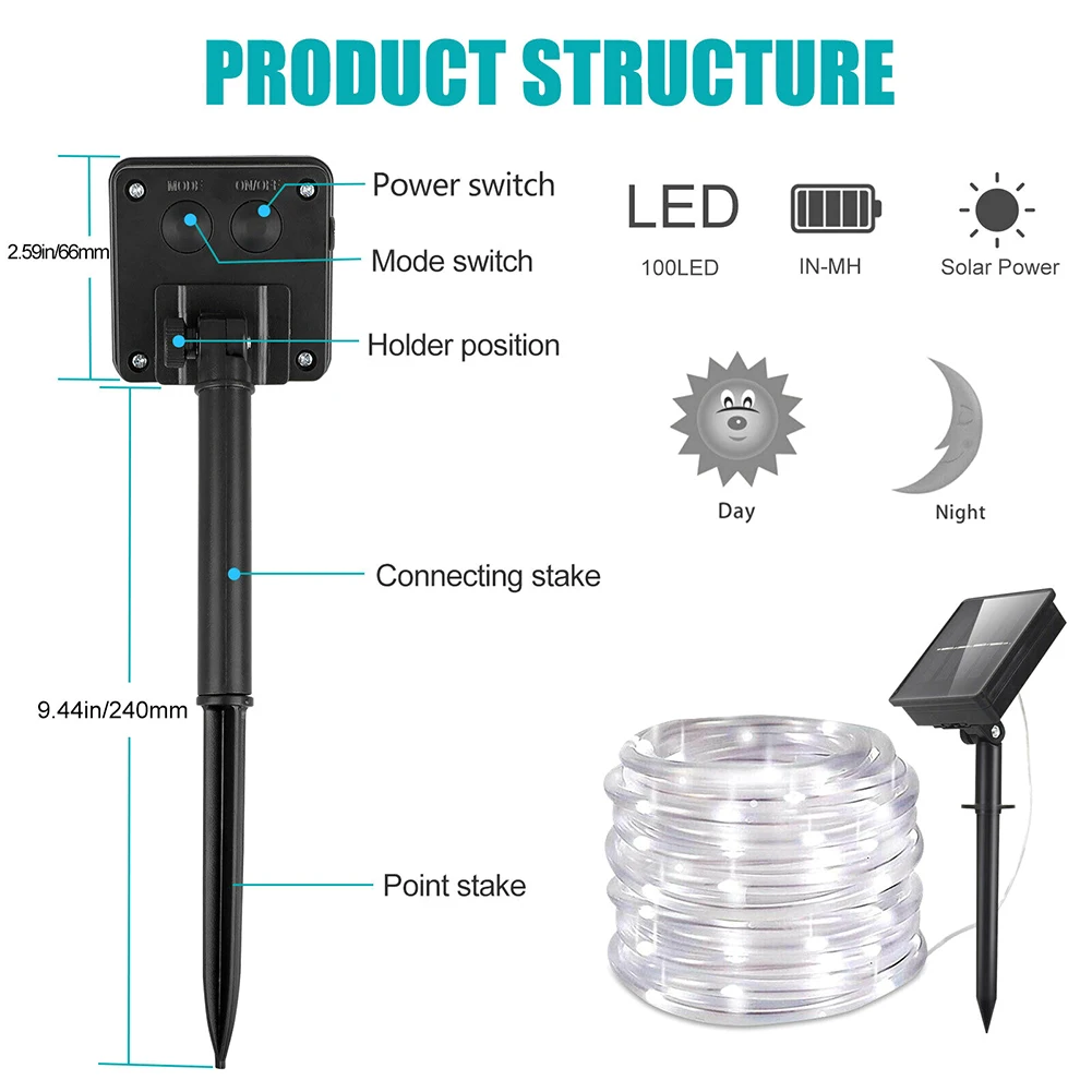 Светодиодная гирлянда на солнечной батарее водонепроницаемая садовая