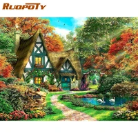 ruopoty diy oil painting by numbers house frameless paint by numbers scenery on canvas handpainting home decor gift acrylic