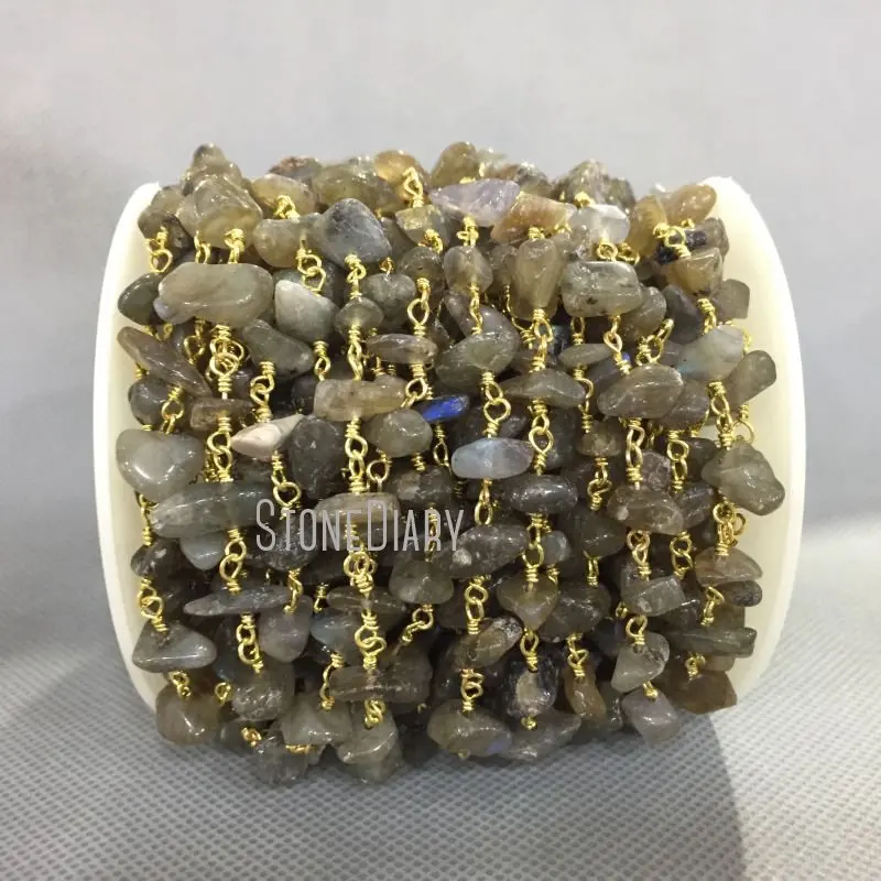 

RC4987 6-10mm Gold Electroplated Wire Wrapped Nugget Chip Labradorite Rosary Chain