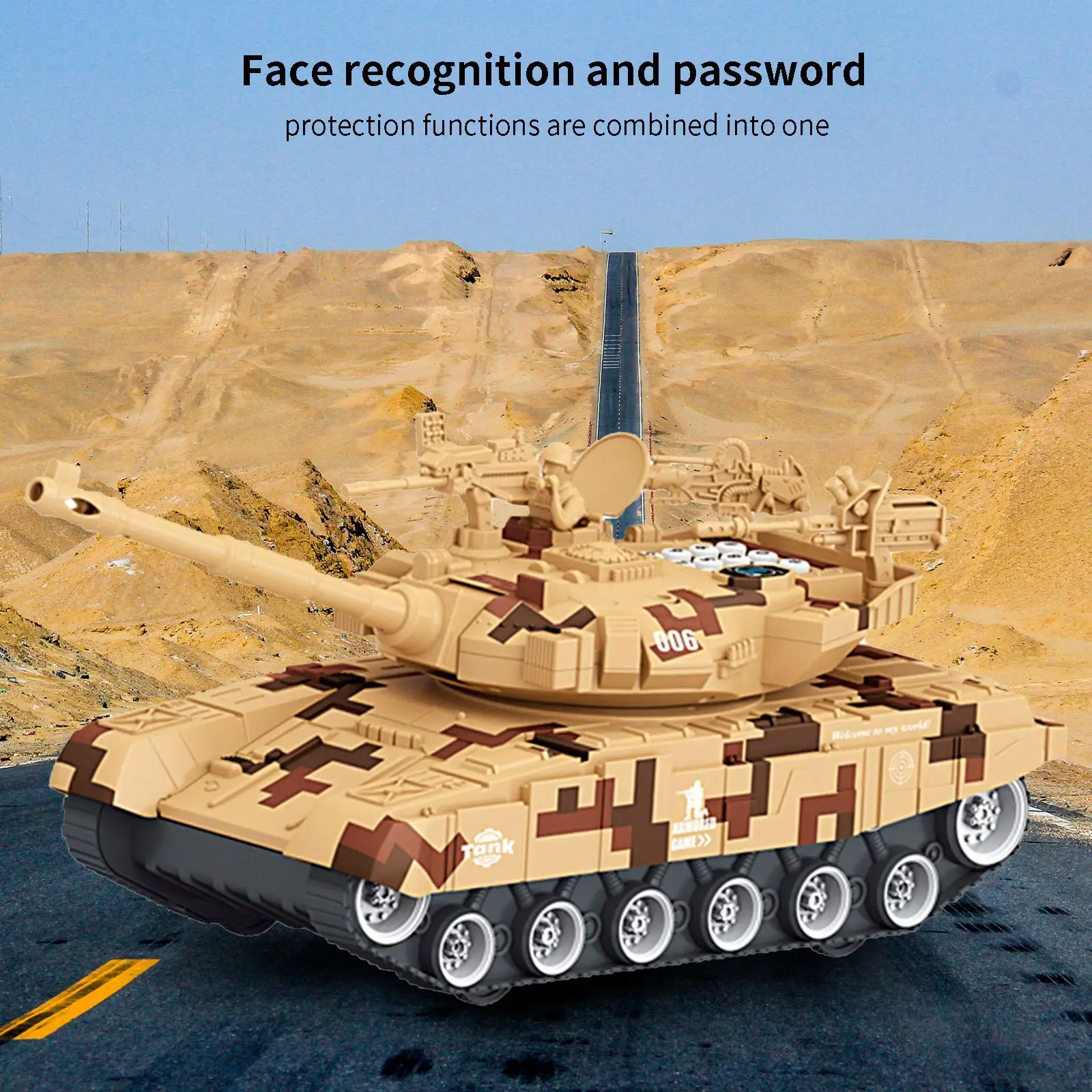 

Piggy Bank Face Recognition Function Tank Shape Money Saving Car With Password 360 Degrees Rotation Money Bank For Boys Girls