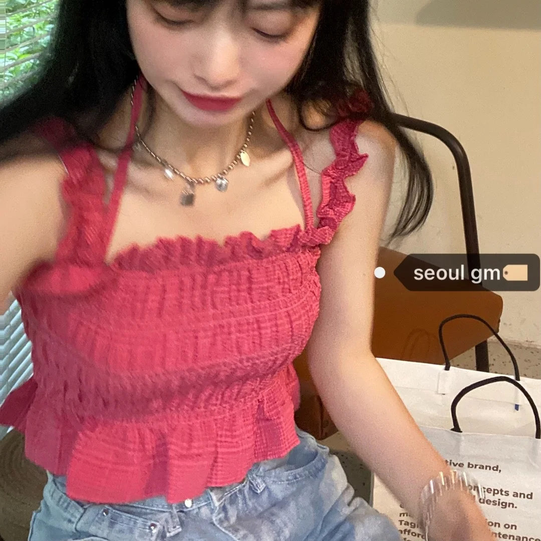 Женская летняя футболка со складками на бретельках | одежда