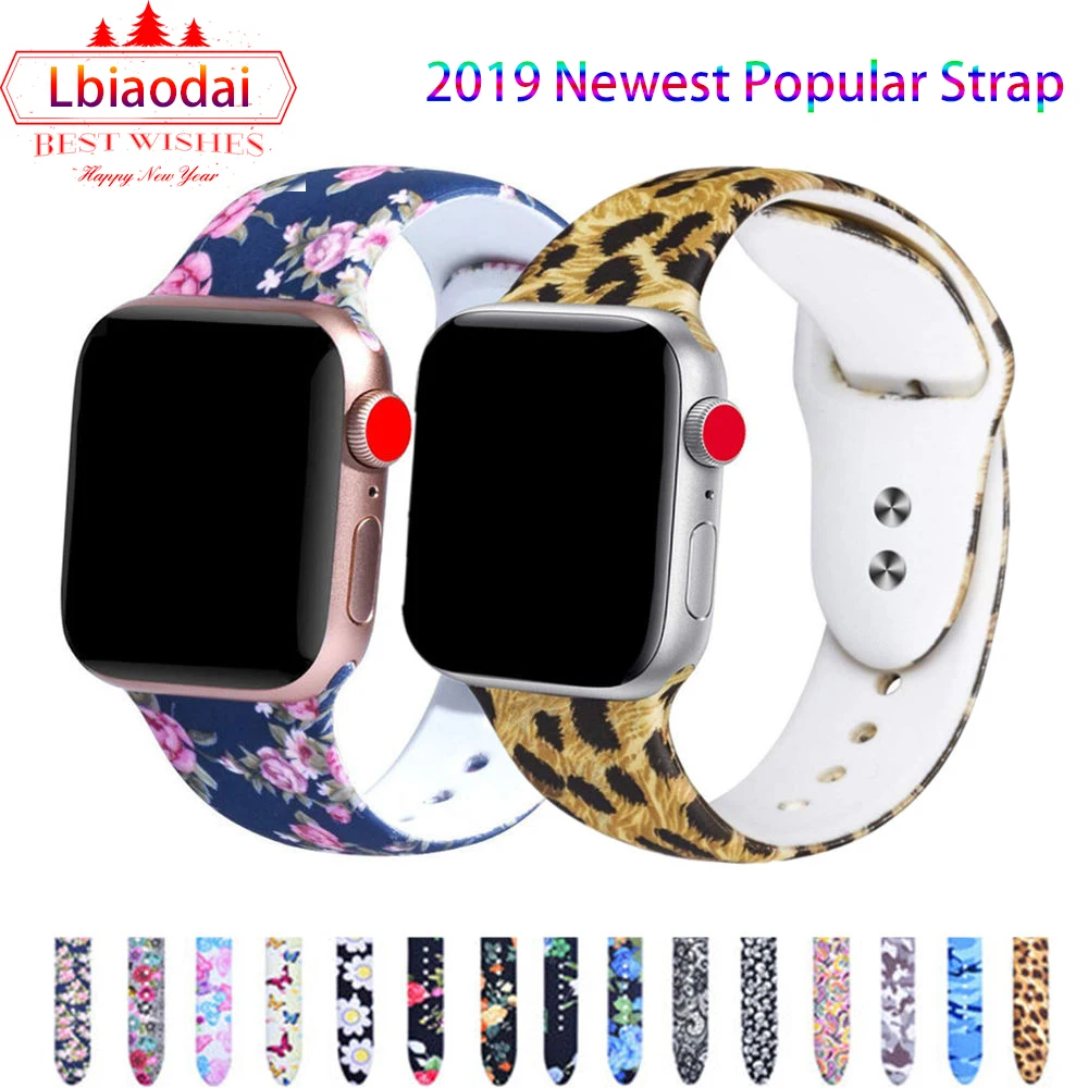 Ремешок с принтом для Apple watch 4 5 band 44 мм 40 мм iWatch 42 мм 38 мм силиконовый спортивный браслет ремешок Apple watch 4 3 2 1 Series 38