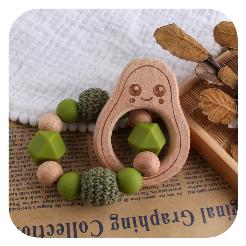 Kissteether-pulsera mordedor de madera para beb&eacute;, juguete bonito de Haya sin BPA, Color s&oacute;lido, regalos de dentici&oacute;n, 1 unidad-3