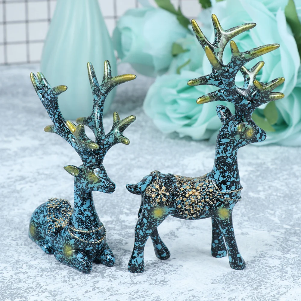 

Beautiful Miniature Couple Deer Ornament Artistic Figurine All the Way to Peace Craft Home TV Cabinet Decoration Gift for Study