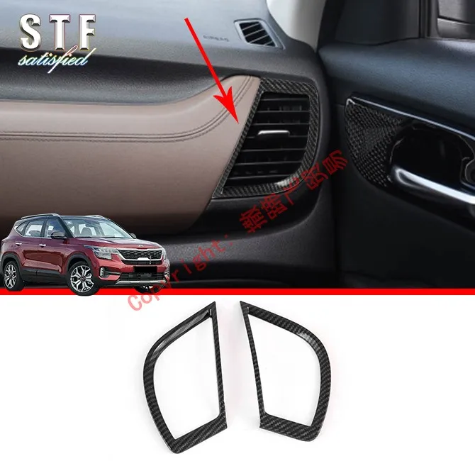 

Carbon Fiber Style Interior Air-Condition Vent Outlet Cover Trim For KIA Seltos 2019 2020 Car Accessories Stickers W4
