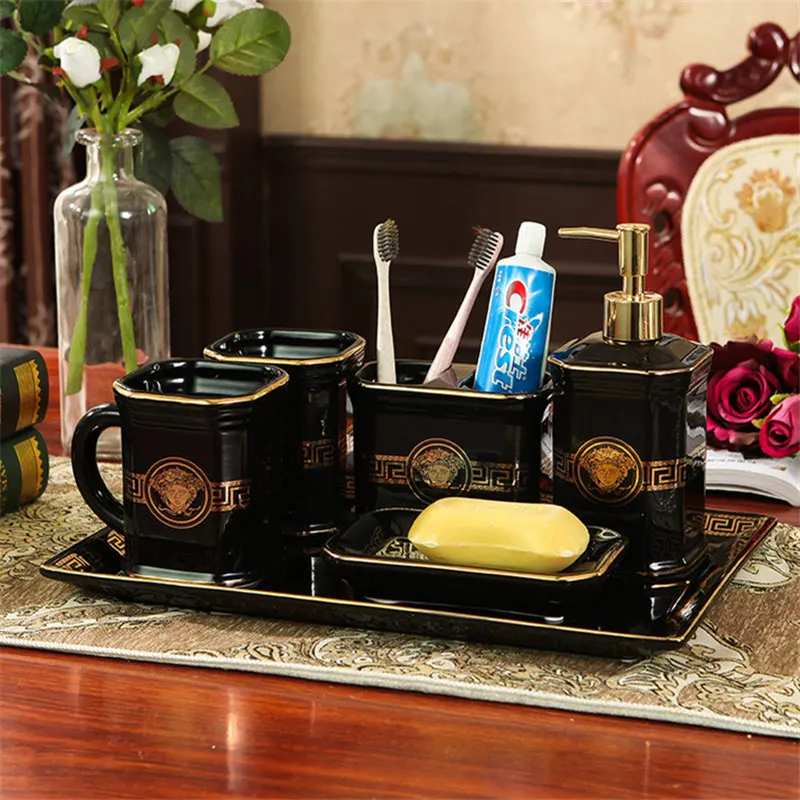 bathroom accessories set ceramic liquid soap dispenser toothbrush rack gargle cup wedding gift birthday present free shipping free global shipping