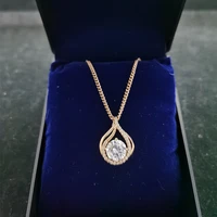 luxurious hollow water drop zircon pendant necklace for women girls elegant rose gold neck chain jewelry mandalorian collier