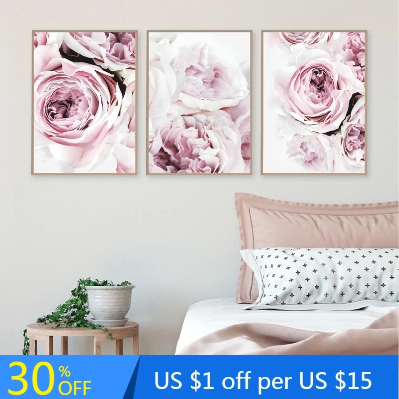 

Peony Print Flower Blush Pink Wall Art Canvas Painting Nordic Posters and Prints Wall Pictures for Living Room Home Decor