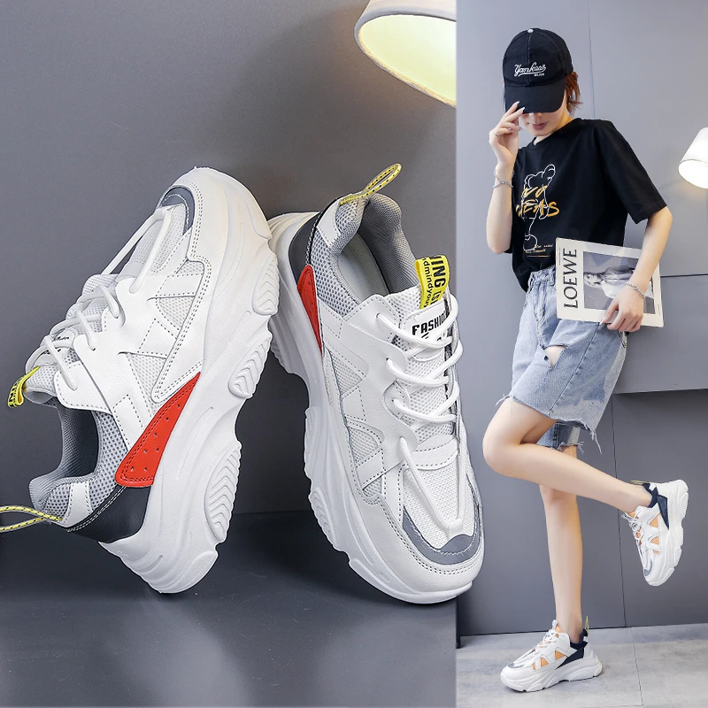 

2021 Autumn Fashion Mesh Sneakers Women Platform Shoes Trend Casual Breathable Daddy Shoes for Women Sneakers Vulcanized Shoe