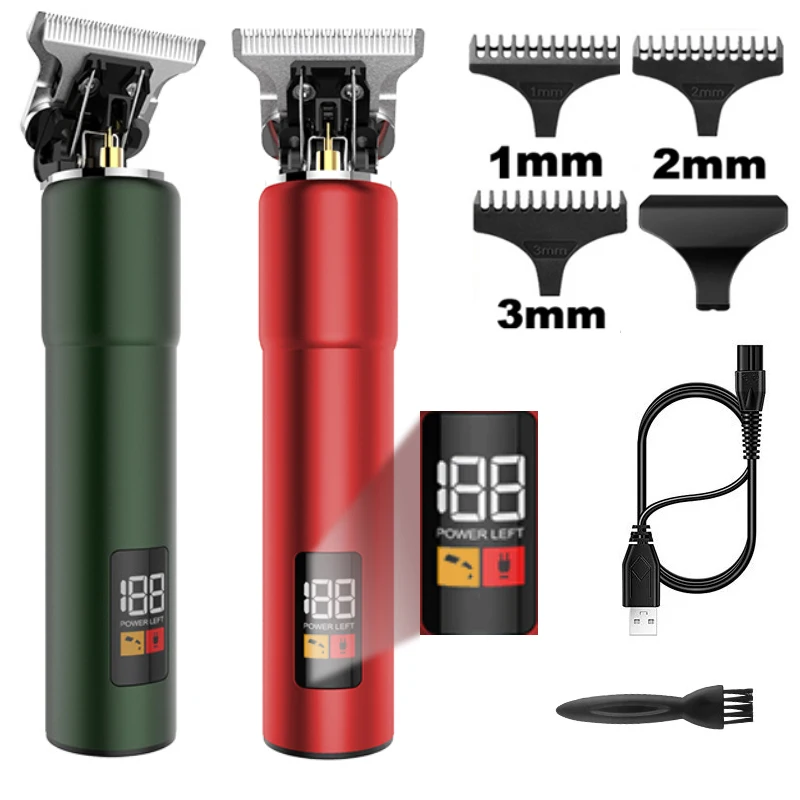 Kemei-cortadora de pelo inalámbrica para hombres, afeitadora recargable con pantalla LCD de 10w, cuchilla en T, USB tipo C, 0mm, cabezal baldeado cero, para barbería y hogar