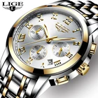 Часы наручные LIGE Мужские кварцевые, роскошные брендовые полностью стальные водонепроницаемые спортивные модные, с хронографом и датой